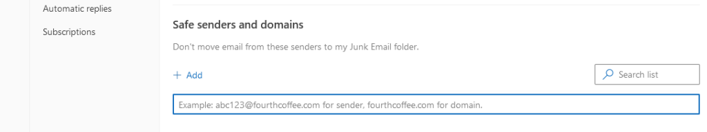 Whitelist email in outlook