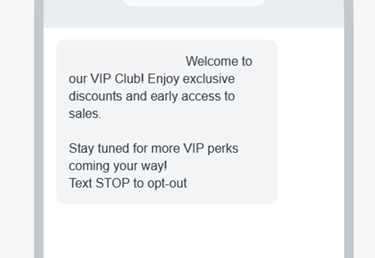 VIP welcome flow SMS example