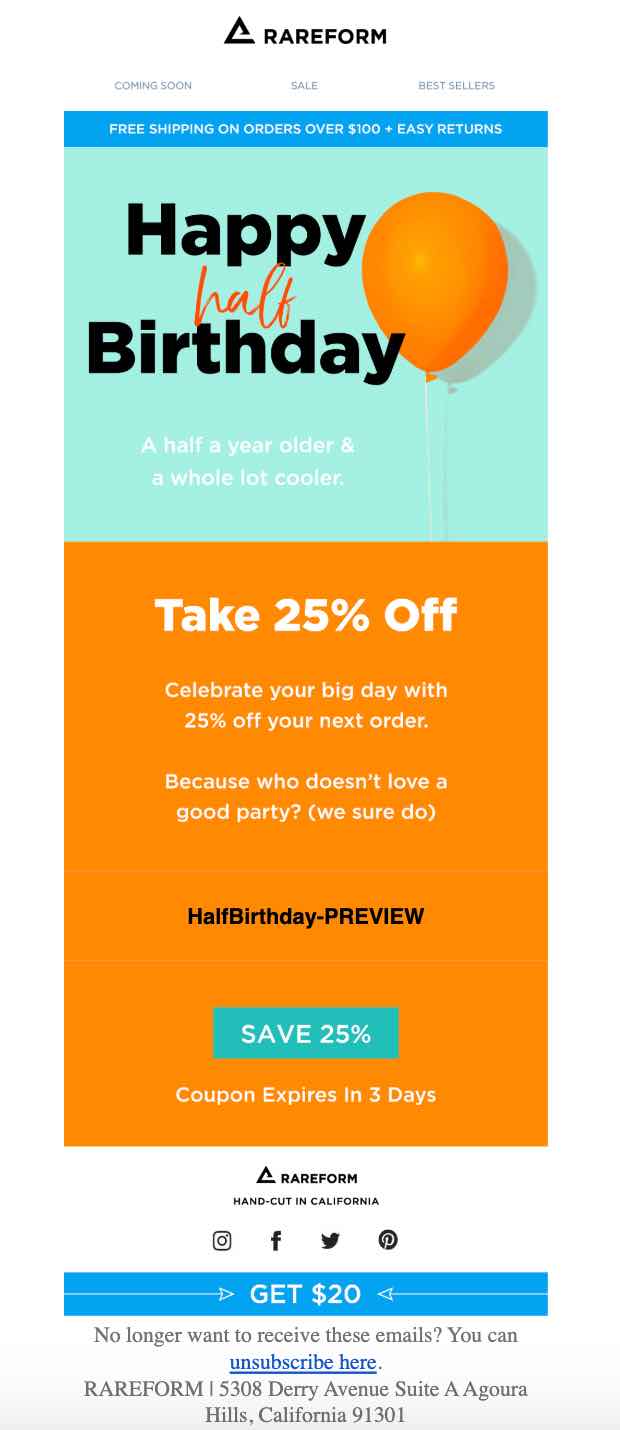 half birthda flow email template