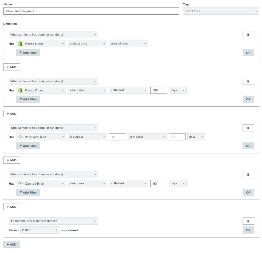 how to segment for churn klaviyo