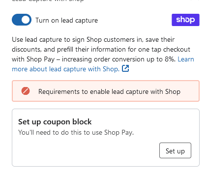 how to add coupon for shop pay sign up form klaviyo