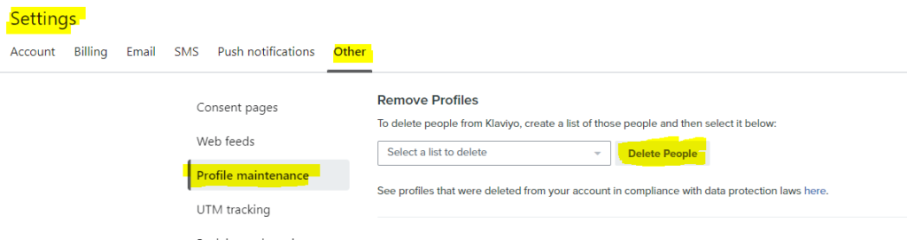 delete klaviyo profile