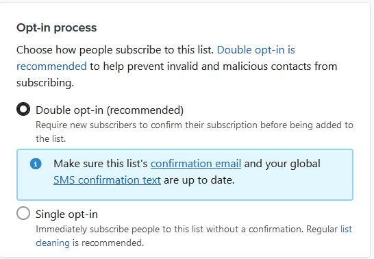 double opt in option in klaviyo