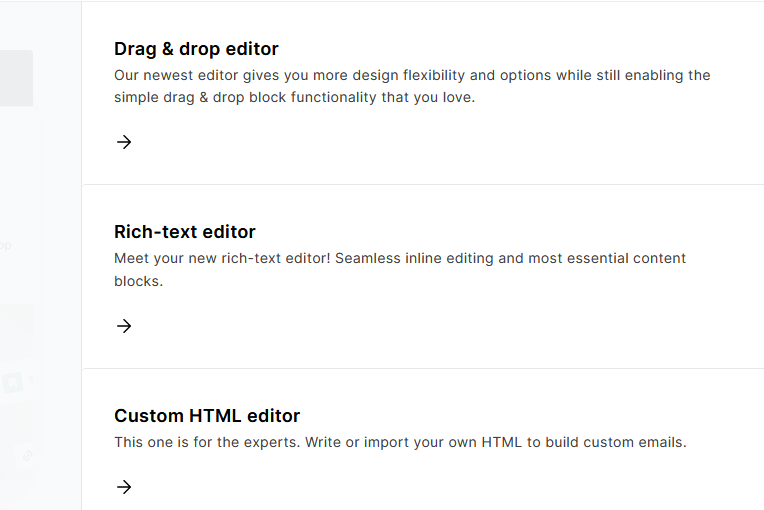 editor types in mailerlite