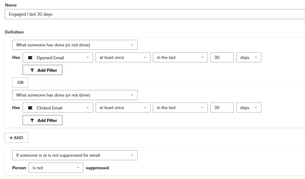 engagement segment in klaviyo