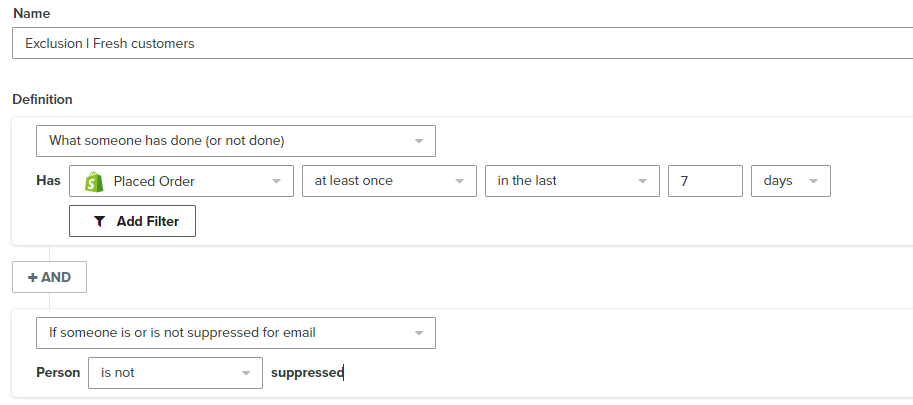 exclusion segments klaviyo