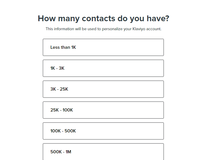 how many contacts do you have for klaviyo account setup