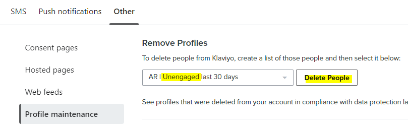 how to delete bulk profiles from klaviyo