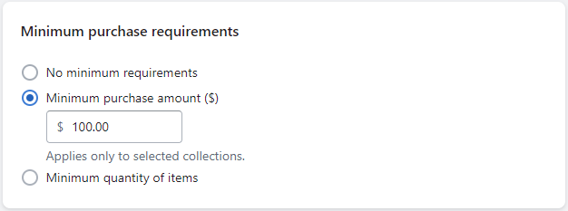 what is minimum purchase limit in shopify