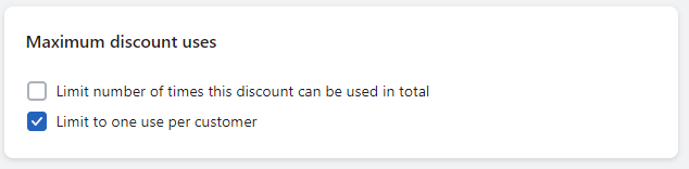 limit to one use of discount code in shopify
