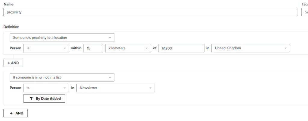 how to make proximity segment klaviyo