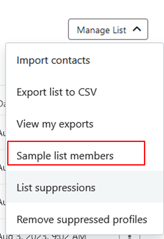 how to take sample list members in klaviyo