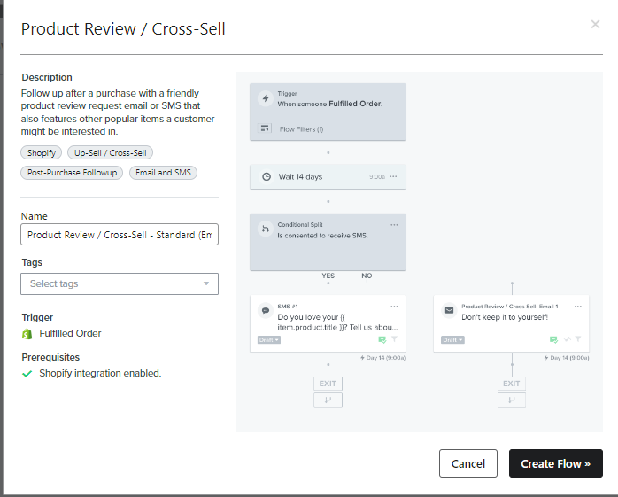 email and sms in cross sell flow