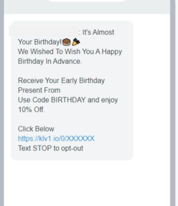 sms template for birthday flow in klaviyo