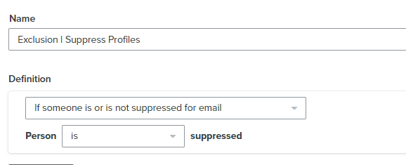 klaviyo segment for suppress profiles