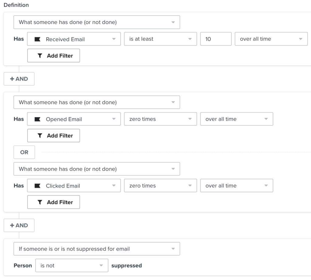 klaviyo segment for unengaged profiles