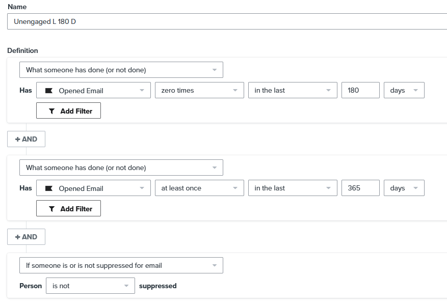 klaviyo segment for unengaged profiles