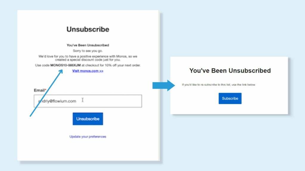 offer discount code on unsubscribe page klaviyo