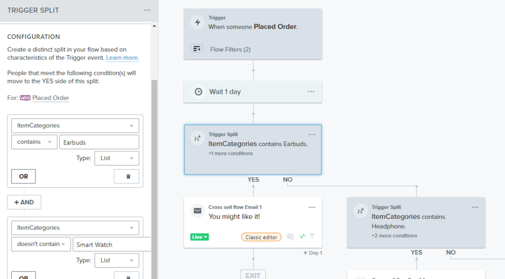 conditional split for cross-sell flow klaviyo